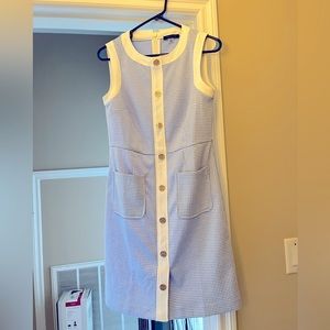 Tommy Hilfiger sleeveless blue checkered dress with pockets and silver buttons
